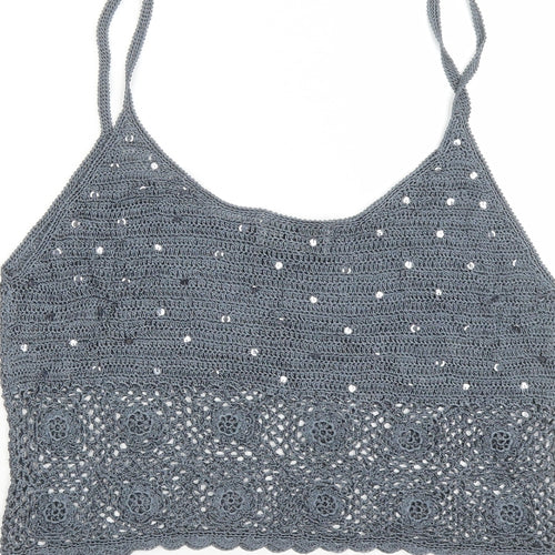 Caroll Womens Grey Viscose Cropped Tank Size 16 Round Neck - Crochet Detail Sequin