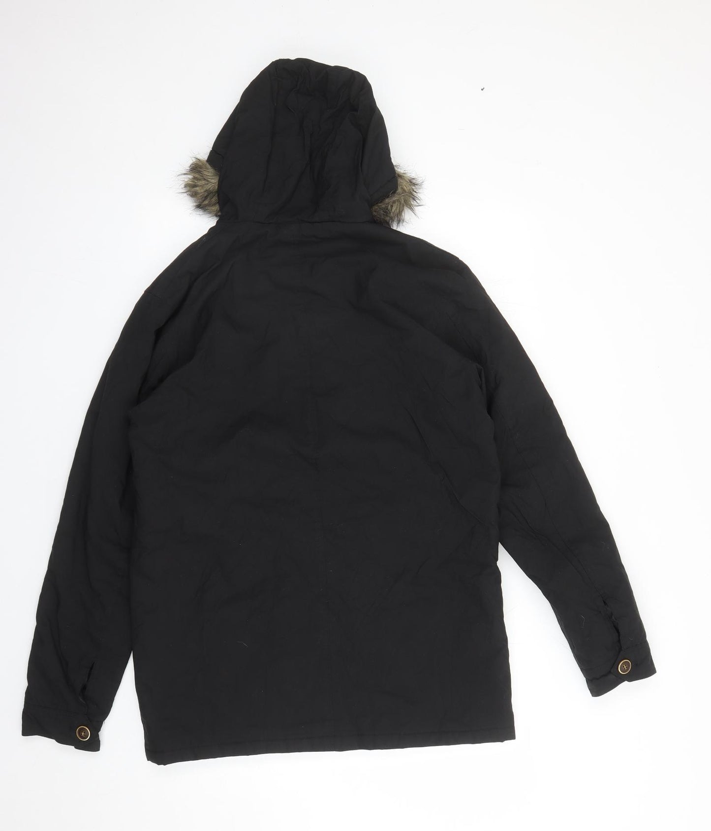 Brave Soul Mens Black Parka Coat Size M Zip - Hooded Pockets