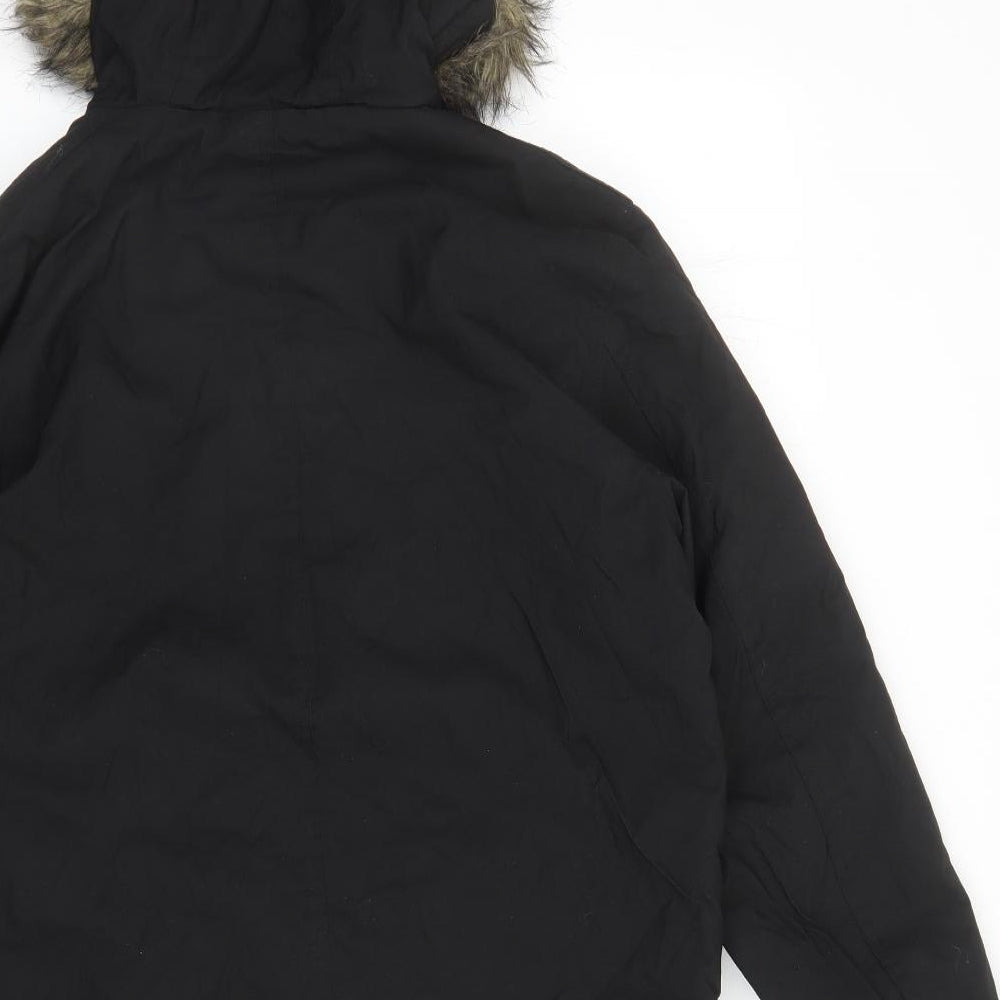 Brave Soul Mens Black Parka Coat Size M Zip - Hooded Pockets