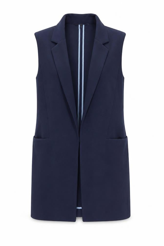 Front view of Next women’s blue jacket waistcoat, size UK 10