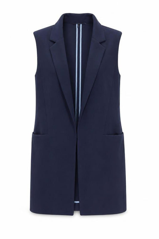 Front view of Next women’s blue jacket waistcoat, size UK 10