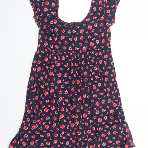 Joe Browns Womens Blue Floral 100% Cotton A-Line Size 10 Round Neck Zip