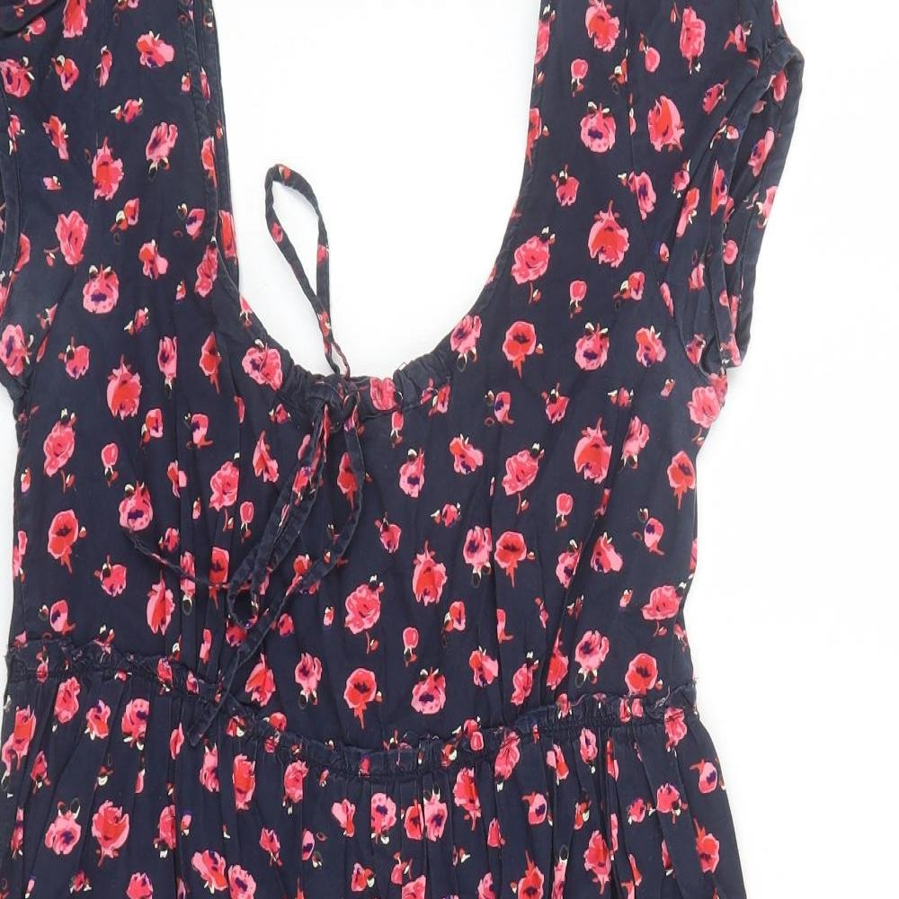 Joe Browns Womens Blue Floral 100% Cotton A-Line Size 10 Round Neck Zip