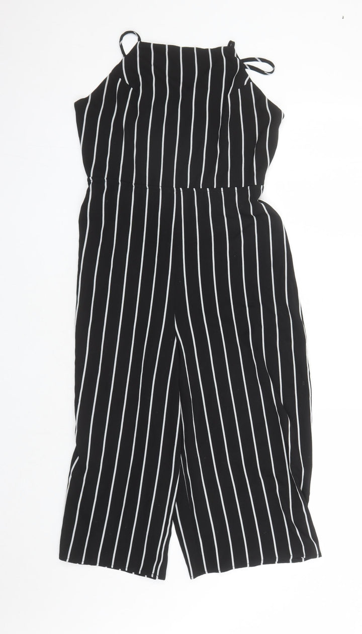 Luc-ce Womens Black Striped Polyester Jumpsuit One-Piece Size M L16 in Zip