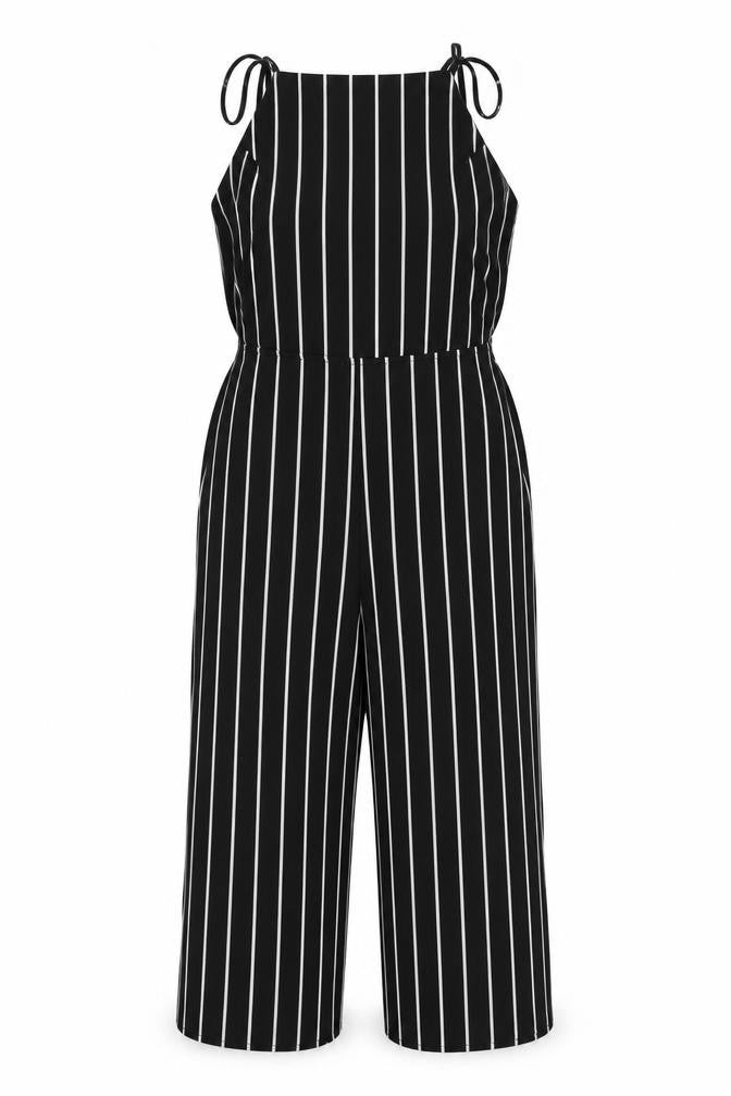 Luc-ce Womens Black Striped Polyester Jumpsuit One-Piece Size M L16 in Zip