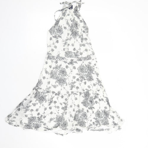 Gap Womens White Floral Cotton Tank Dress Size 8 Halter Tie - Open Back Detail