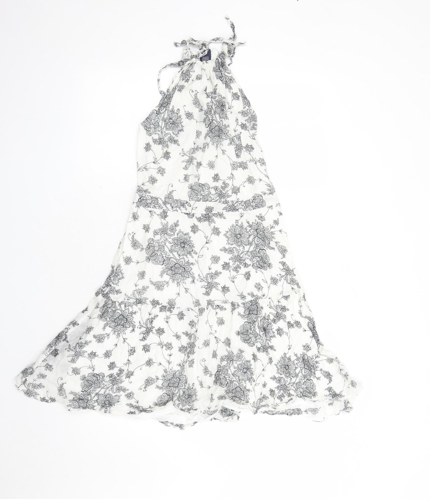 Gap Womens White Floral Cotton Tank Dress Size 8 Halter Tie - Open Back Detail