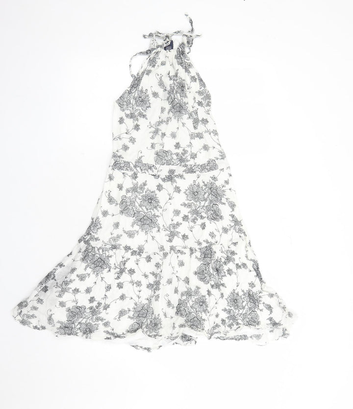 Gap Womens White Floral Cotton Tank Dress Size 8 Halter Tie - Open Back Detail