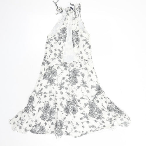 Gap Womens White Floral Cotton Tank Dress Size 8 Halter Tie - Open Back Detail