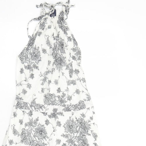 Gap Womens White Floral Cotton Tank Dress Size 8 Halter Tie - Open Back Detail