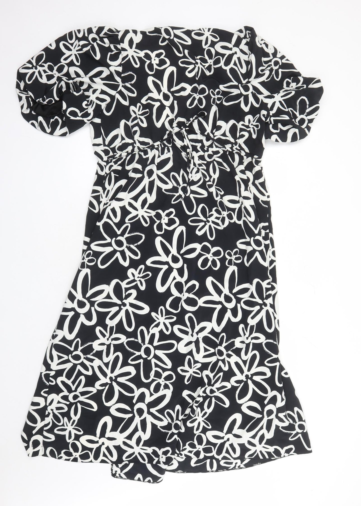 New Look Womens Black Floral Polyester Trapeze & Swing Size 14 V-Neck Pullover