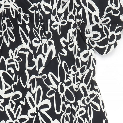 New Look Womens Black Floral Polyester Trapeze & Swing Size 14 V-Neck Pullover