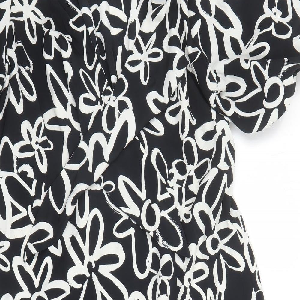 New Look Womens Black Floral Polyester Trapeze & Swing Size 14 V-Neck Pullover