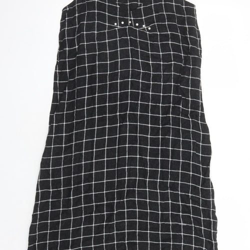 Zara Womens Grey Check Viscose Slip Dress Size S Round Neck Pullover - Rhinestone Detail