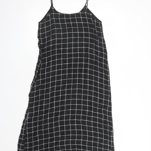 Zara Womens Grey Check Viscose Slip Dress Size S Round Neck Pullover - Rhinestone Detail