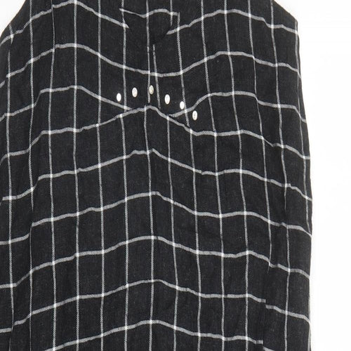 Zara Womens Grey Check Viscose Slip Dress Size S Round Neck Pullover - Rhinestone Detail