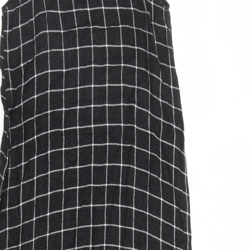 Zara Womens Grey Check Viscose Slip Dress Size S Round Neck Pullover - Rhinestone Detail