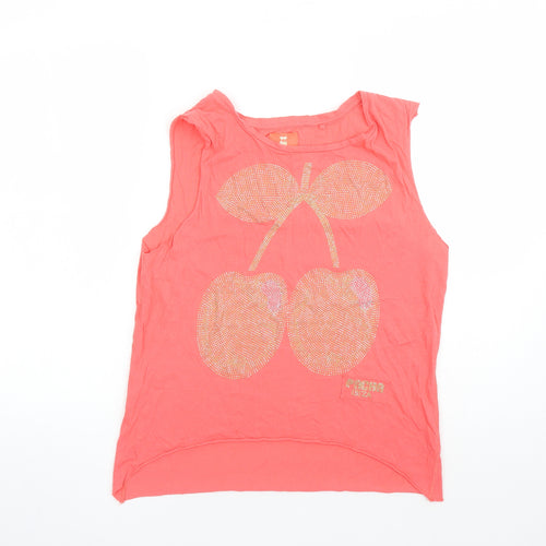 River Island Womens Orange 100% Cotton Basic Tank Size XS Round Neck - Pacha Ibiza Rhinestone Detail