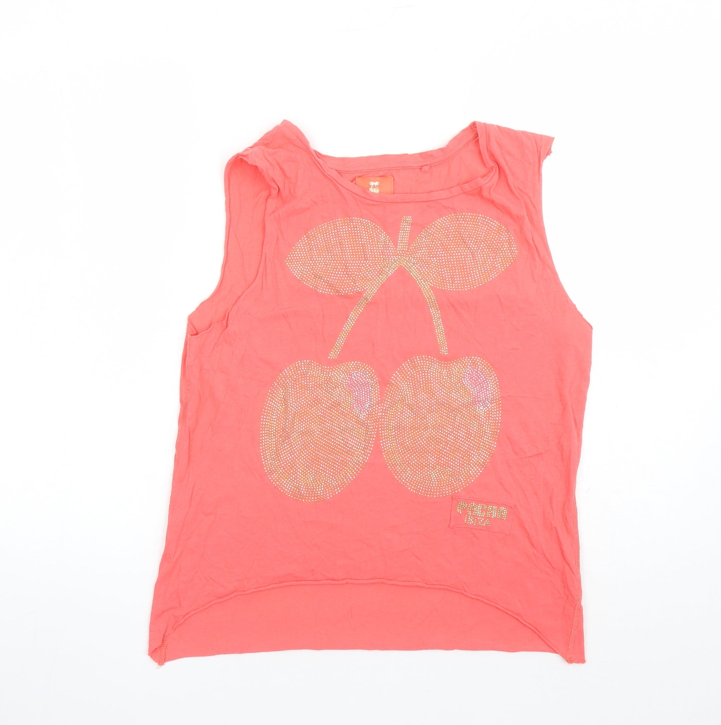 River Island Womens Orange 100% Cotton Basic Tank Size XS Round Neck - Pacha Ibiza Rhinestone Detail