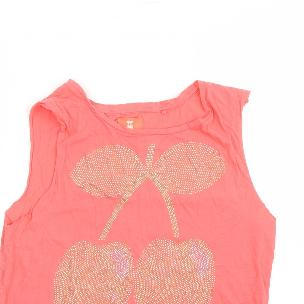River Island Womens Orange 100% Cotton Basic Tank Size XS Round Neck - Pacha Ibiza Rhinestone Detail