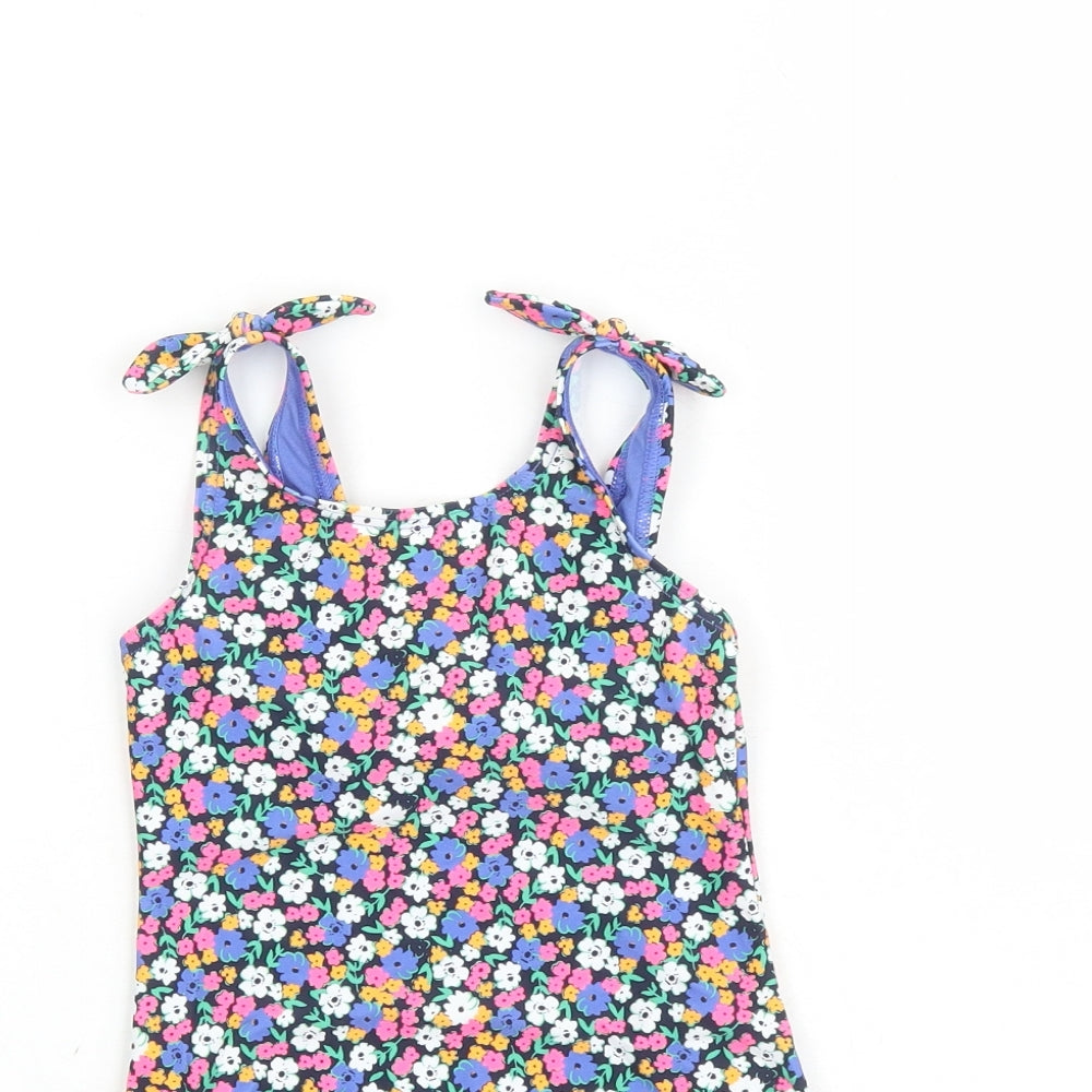 Marks and Spencer Girls Multicoloured Floral Polyamide Unitard One-Piece Size 5-6 Years Pullover - Swim Suit