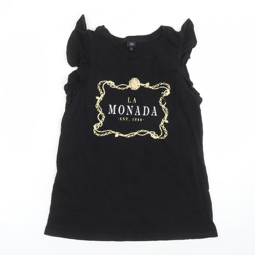 River Island Womens Black 100% Cotton Basic T-Shirt Size 10 Round Neck - La Monada