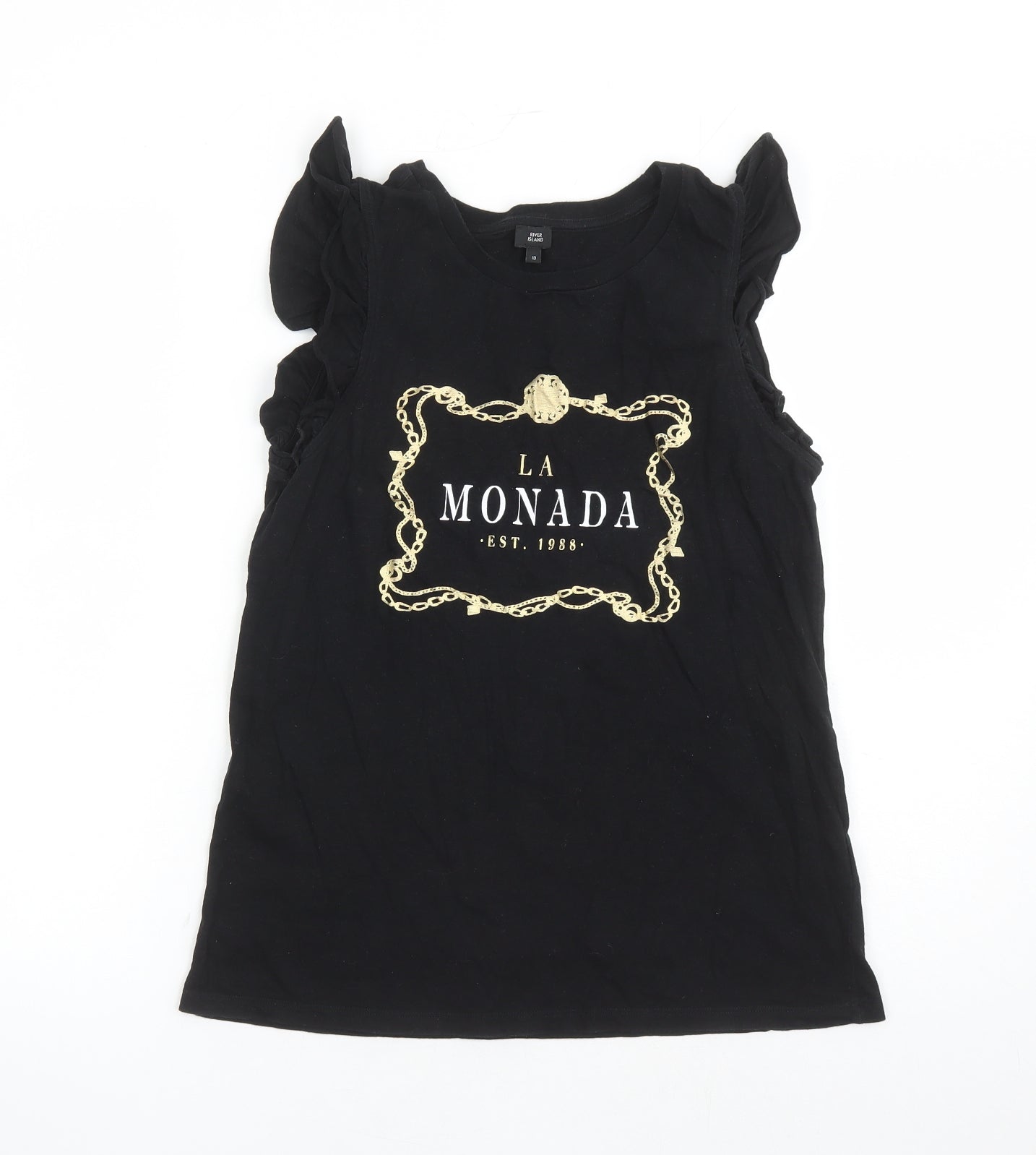 River Island Womens Black 100% Cotton Basic T-Shirt Size 10 Round Neck - La Monada