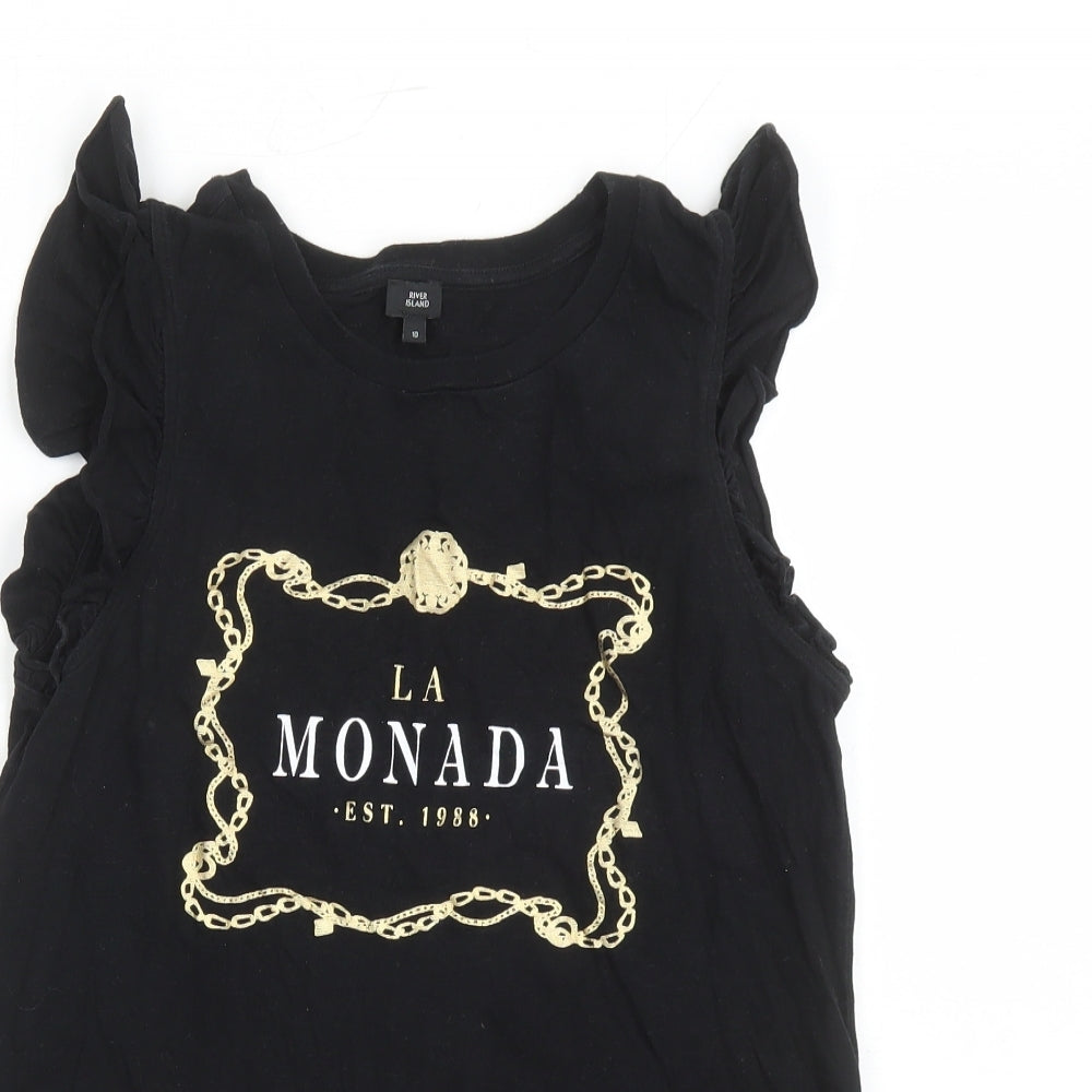 River Island Womens Black 100% Cotton Basic T-Shirt Size 10 Round Neck - La Monada