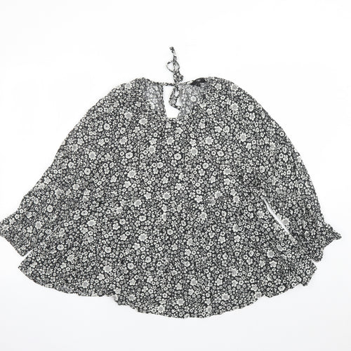 NEXT Womens Black Floral Viscose Basic Blouse Size 12 Round Neck