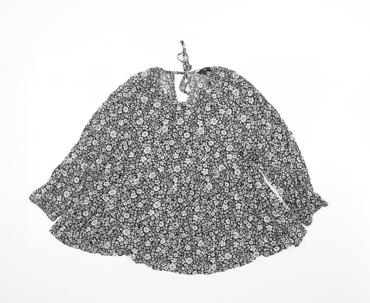 NEXT Womens Black Floral Viscose Basic Blouse Size 12 Round Neck