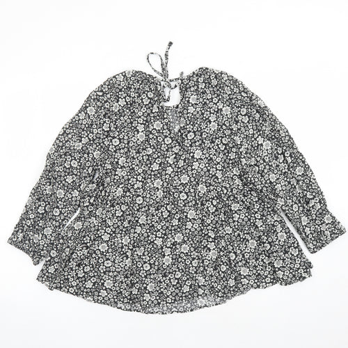 NEXT Womens Black Floral Viscose Basic Blouse Size 12 Round Neck
