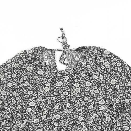 NEXT Womens Black Floral Viscose Basic Blouse Size 12 Round Neck