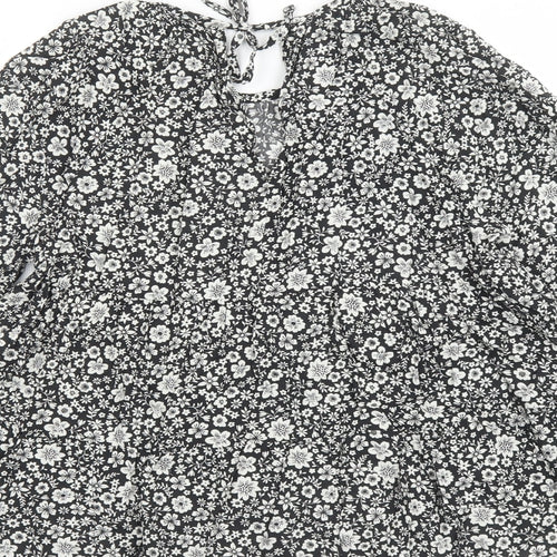 NEXT Womens Black Floral Viscose Basic Blouse Size 12 Round Neck