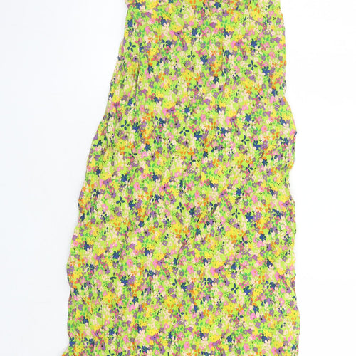 River Island Womens Green Floral Viscose Slip Dress Size 8 V-Neck Pullover