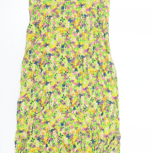 River Island Womens Green Floral Viscose Slip Dress Size 8 V-Neck Pullover