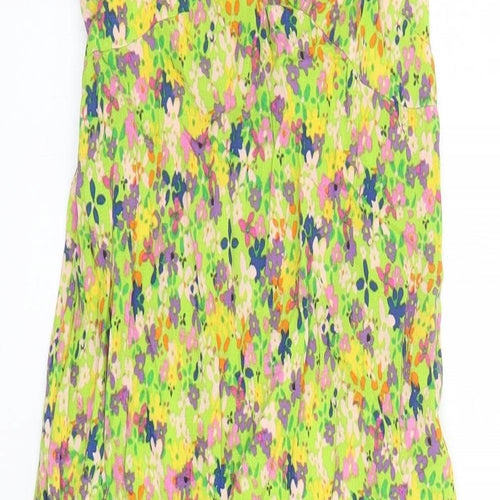 River Island Womens Green Floral Viscose Slip Dress Size 8 V-Neck Pullover