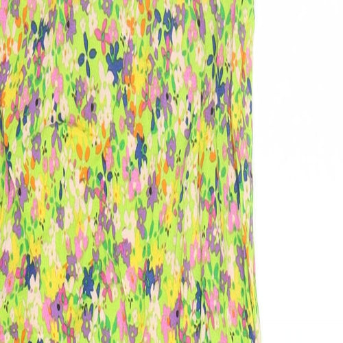 River Island Womens Green Floral Viscose Slip Dress Size 8 V-Neck Pullover