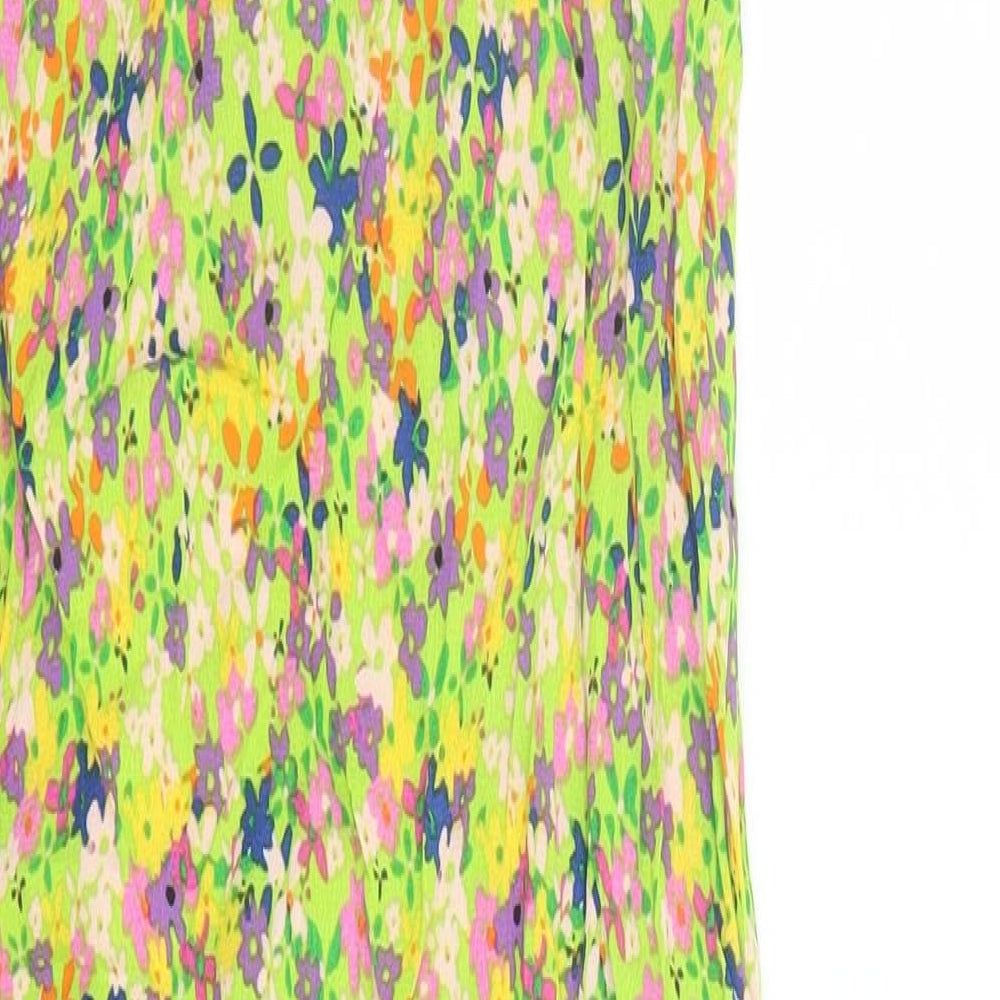 River Island Womens Green Floral Viscose Slip Dress Size 8 V-Neck Pullover