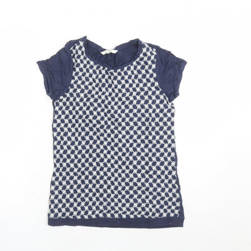 Fat Face Womens Blue Geometric Cotton Basic T-Shirt Size 8 Round Neck - Embroidered Detail