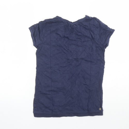 Fat Face Womens Blue Geometric Cotton Basic T-Shirt Size 8 Round Neck - Embroidered Detail
