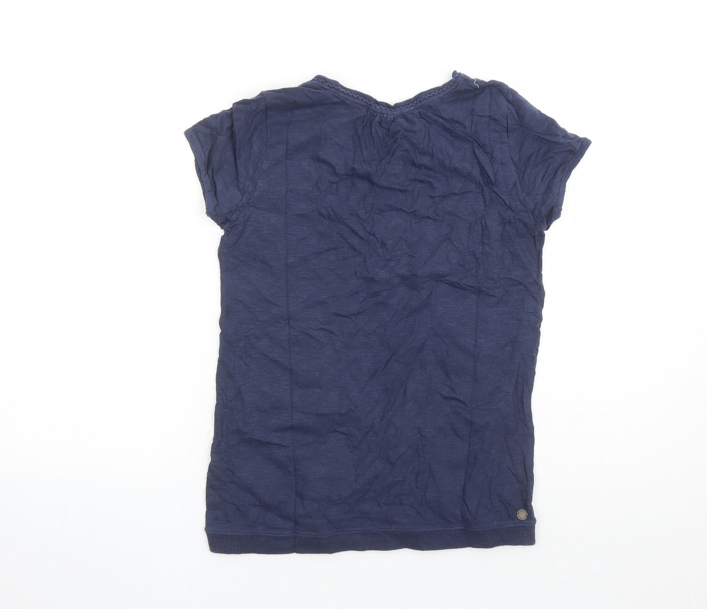 Fat Face Womens Blue Geometric Cotton Basic T-Shirt Size 8 Round Neck - Embroidered Detail
