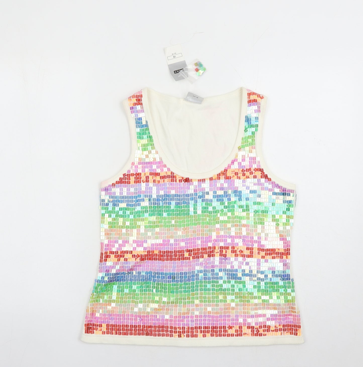 NEXT Womens Multicoloured 100% Cotton Basic Tank Size 18 Scoop Neck - Sequin Detail