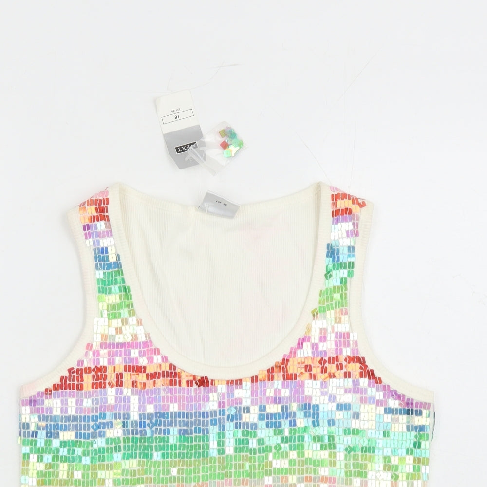 NEXT Womens Multicoloured 100% Cotton Basic Tank Size 18 Scoop Neck - Sequin Detail