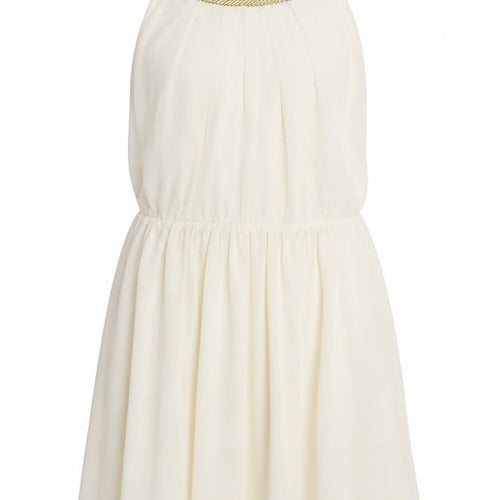 Forever 21 Womens Ivory Polyester A-Line Size M Round Neck Button - Beaded Neckline
