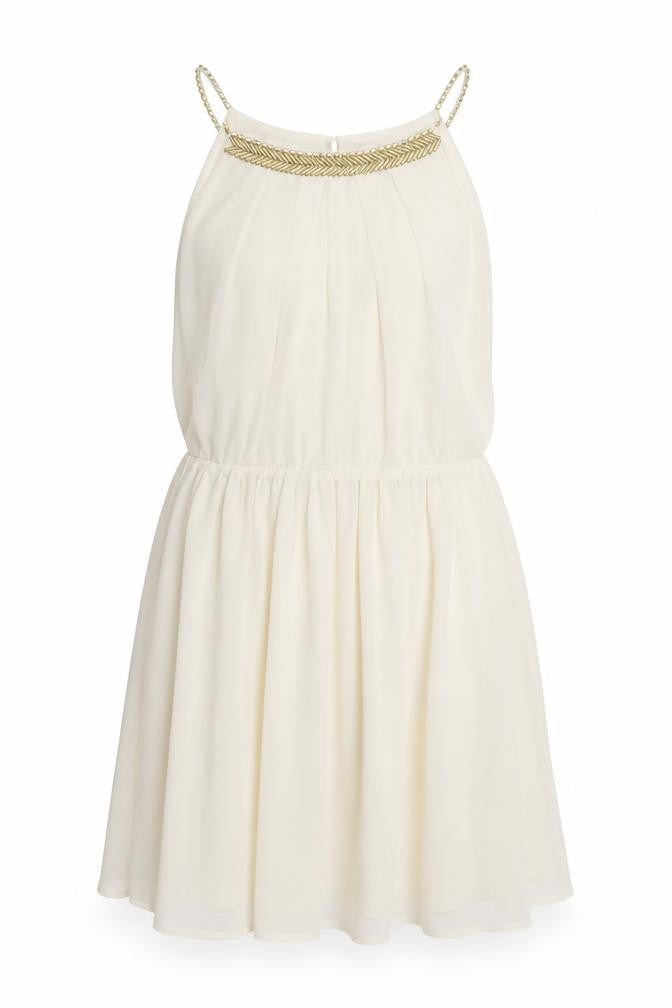 Forever 21 Womens Ivory Polyester A-Line Size M Round Neck Button - Beaded Neckline