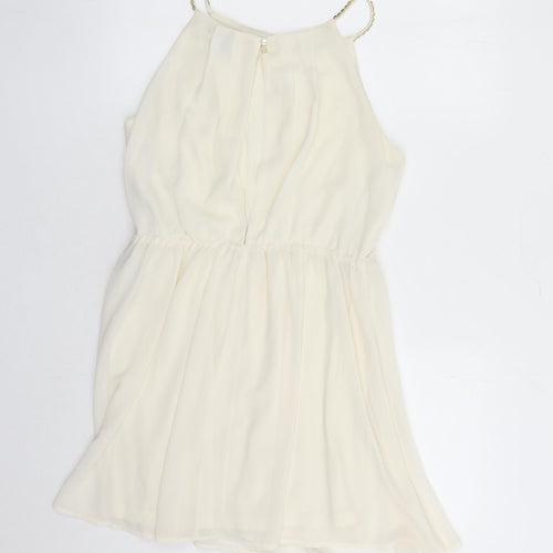 FOREVER 21 Womens Ivory Polyester A-Line Size M Round Neck Button - Beaded Neckline