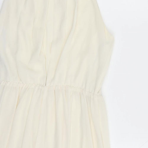 FOREVER 21 Womens Ivory Polyester A-Line Size M Round Neck Button - Beaded Neckline