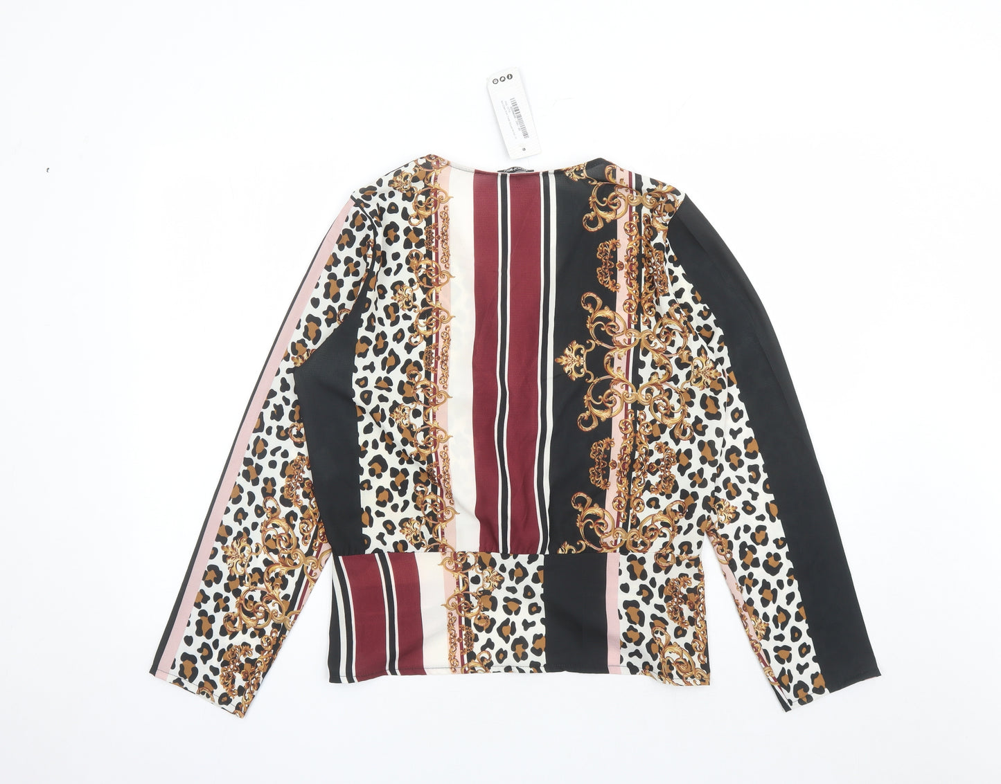 Boohoo Womens Multicoloured Geometric Polyester Basic Blouse Size 14 V-Neck