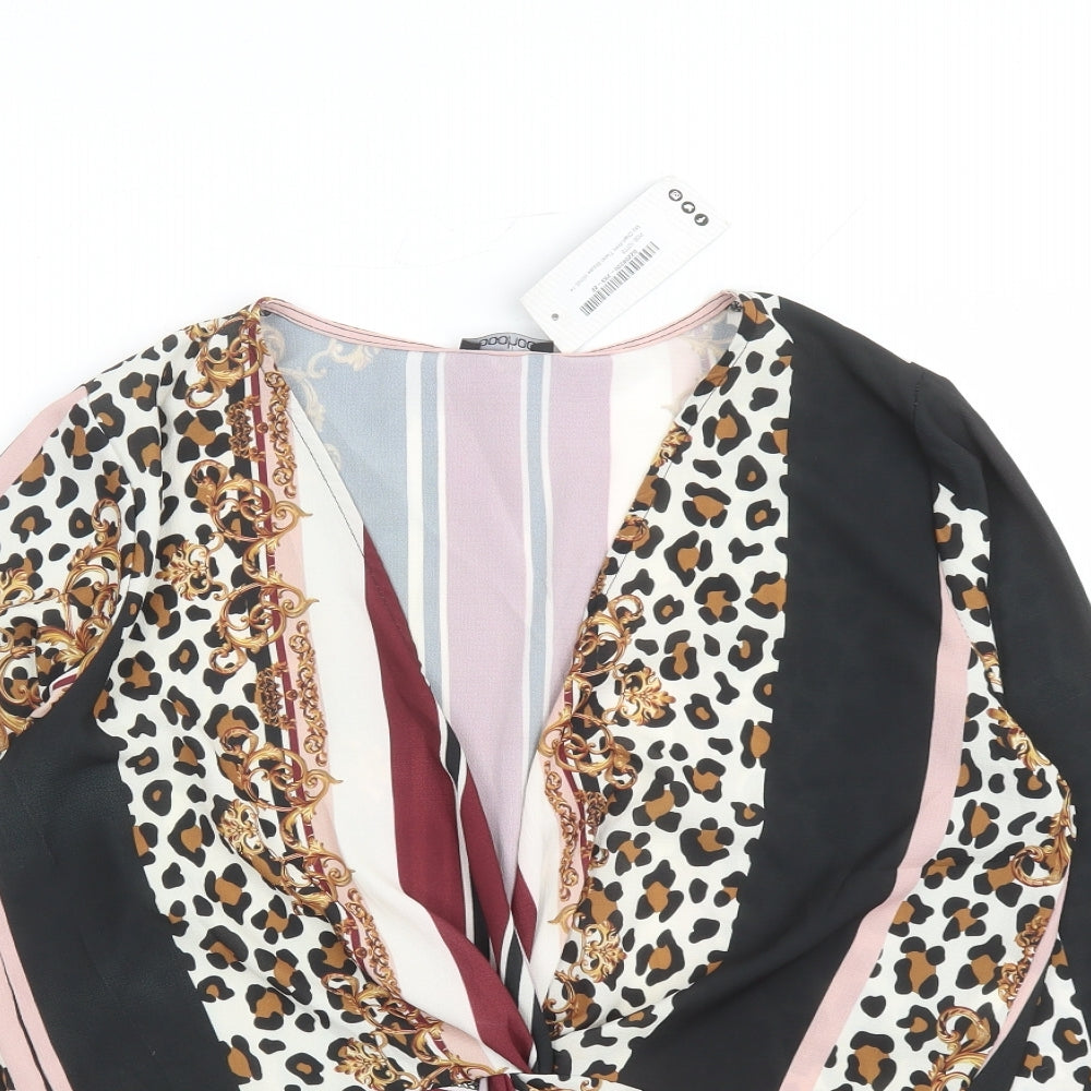 Boohoo Womens Multicoloured Geometric Polyester Basic Blouse Size 14 V-Neck