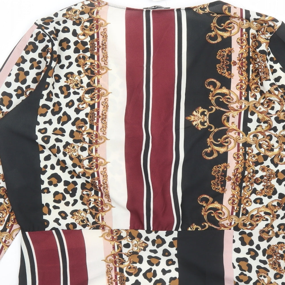 Boohoo Womens Multicoloured Geometric Polyester Basic Blouse Size 14 V-Neck